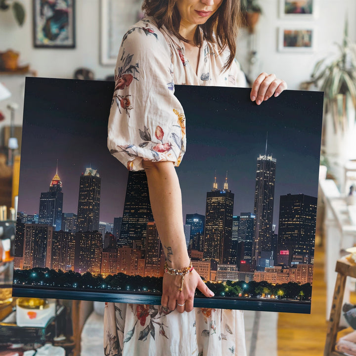 Chicago Skyline at Night Canvas – Modern Cityscape with Willis Tower - Gifitto