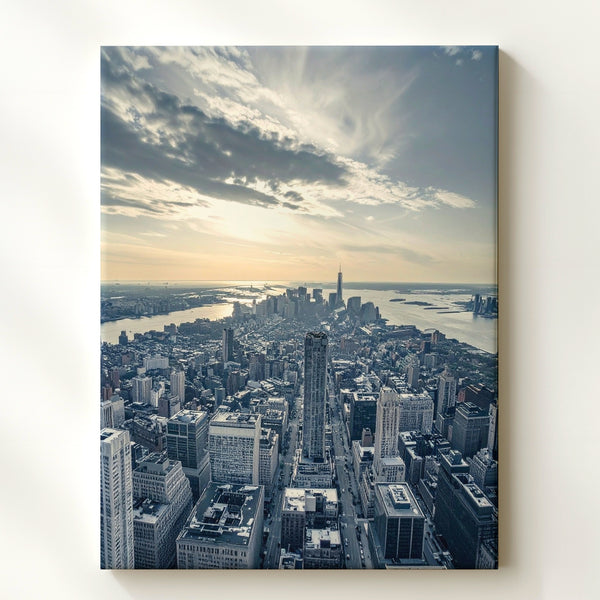 Urban Cityscape at Sunset Canvas – Aerial View of Skyline and River - Gifitto