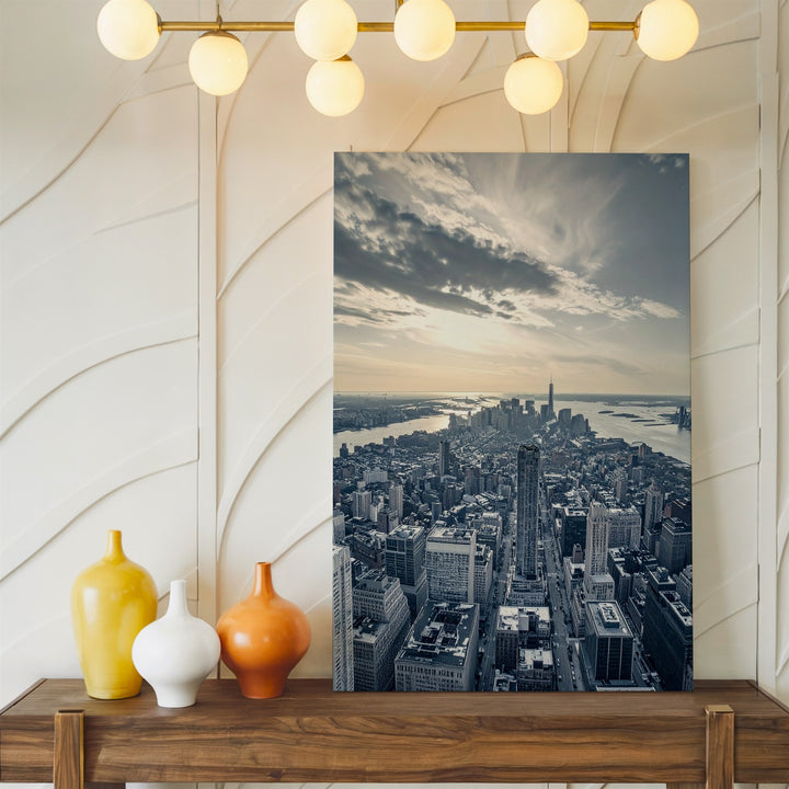 Urban Cityscape at Sunset Canvas – Aerial View of Skyline and River - Gifitto