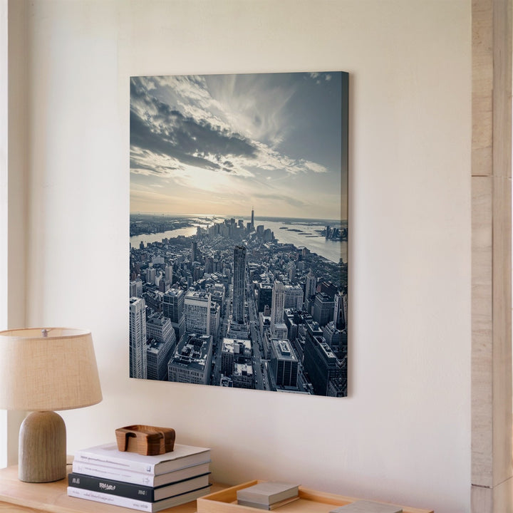 Urban Cityscape at Sunset Canvas – Aerial View of Skyline and River - Gifitto