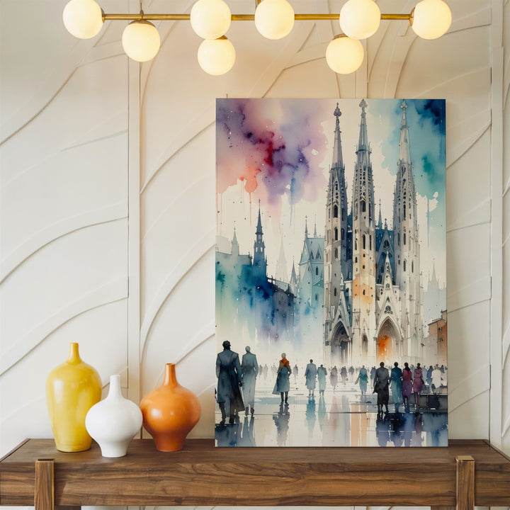 Contemporary Cathedral Watercolor Canvas – Spiritual Architecture and Human Presence - Gifitto