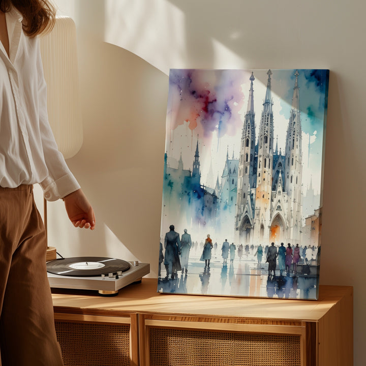Contemporary Cathedral Watercolor Canvas – Spiritual Architecture and Human Presence - Gifitto
