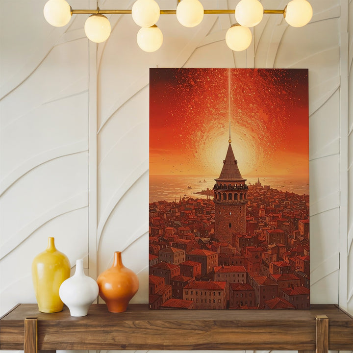 Galata Tower Radiance Canvas – Abstract Cityscape with Mystical Light - Gifitto