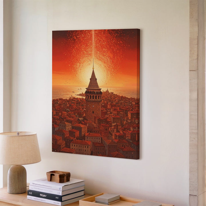 Galata Tower Radiance Canvas – Abstract Cityscape with Mystical Light - Gifitto