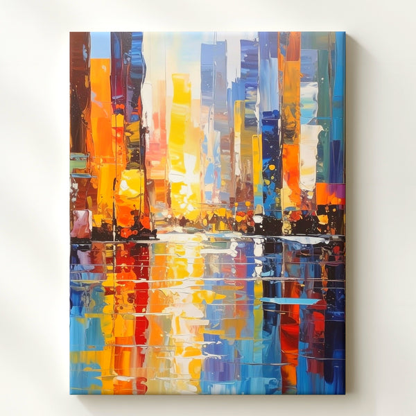Abstract City Night Canvas – Impressionist Urban Energy & Reflections - Gifitto