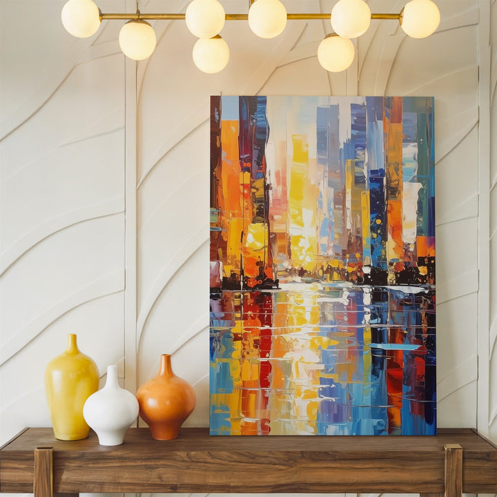 Abstract City Night Canvas – Impressionist Urban Energy & Reflections - Gifitto