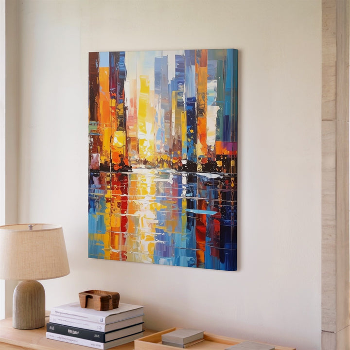 Abstract City Night Canvas – Impressionist Urban Energy & Reflections - Gifitto