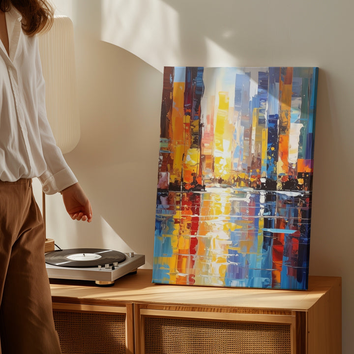 Abstract City Night Canvas – Impressionist Urban Energy & Reflections - Gifitto