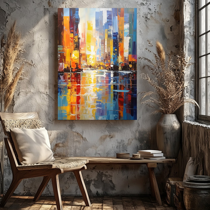 Abstract City Night Canvas – Impressionist Urban Energy & Reflections - Gifitto