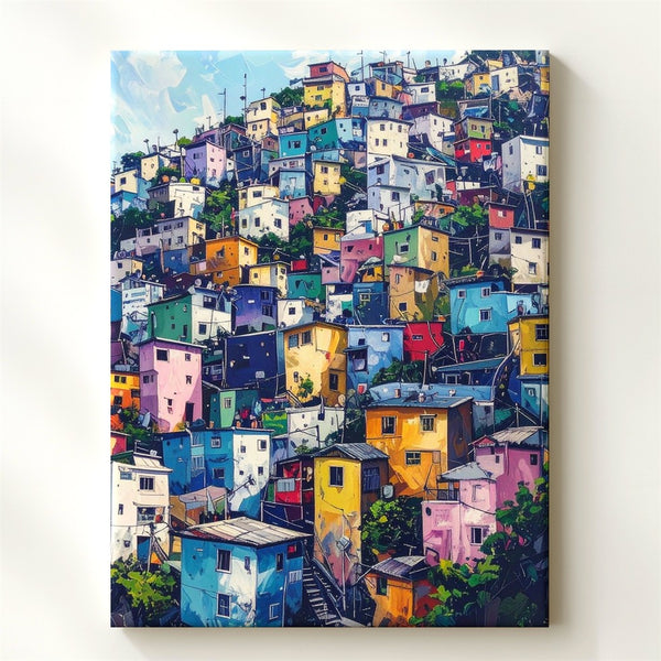 Vibrant Hillside Neighborhood Canvas – Colorful Mediterranean-Inspired Urban Scene - Gifitto