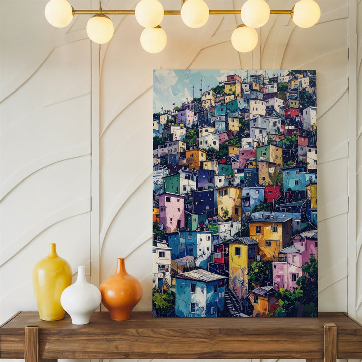 Vibrant Hillside Neighborhood Canvas – Colorful Mediterranean-Inspired Urban Scene - Gifitto