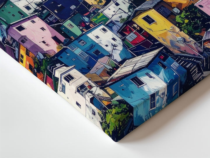 Vibrant Hillside Neighborhood Canvas – Colorful Mediterranean-Inspired Urban Scene - Gifitto
