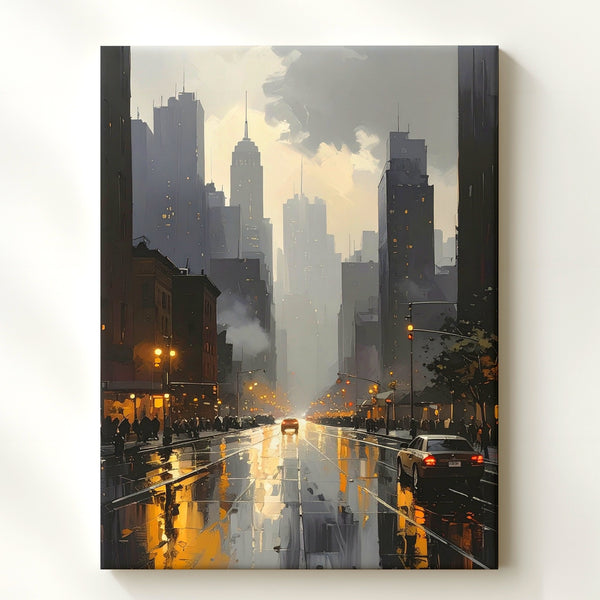 Cinematic City Street Canvas – Dark Urban Scene with Rain and Streetlights - Gifitto