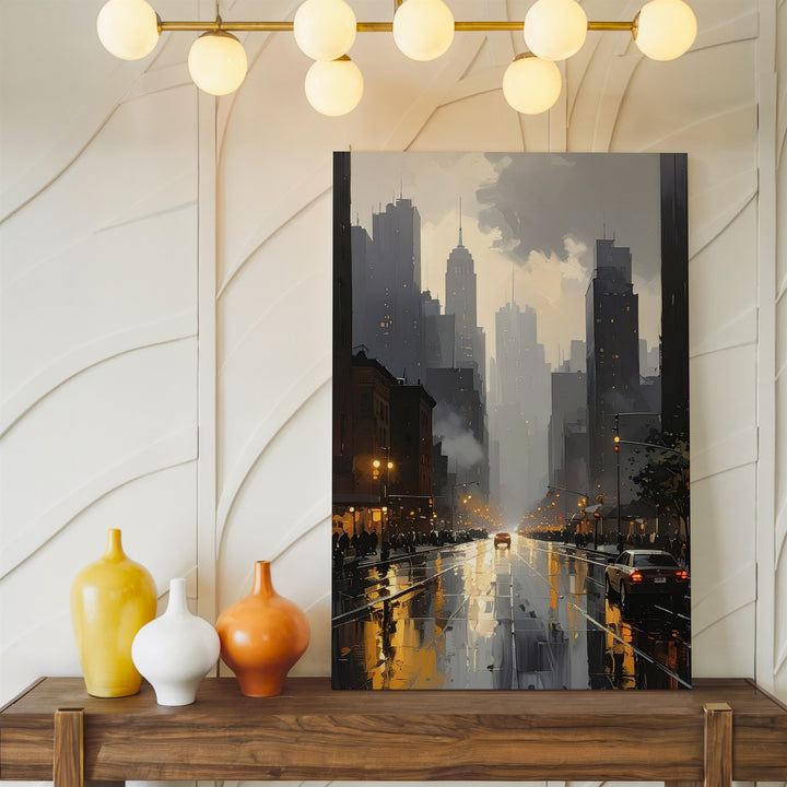 Cinematic City Street Canvas – Dark Urban Scene with Rain and Streetlights - Gifitto