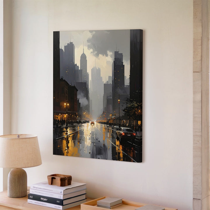 Cinematic City Street Canvas – Dark Urban Scene with Rain and Streetlights - Gifitto
