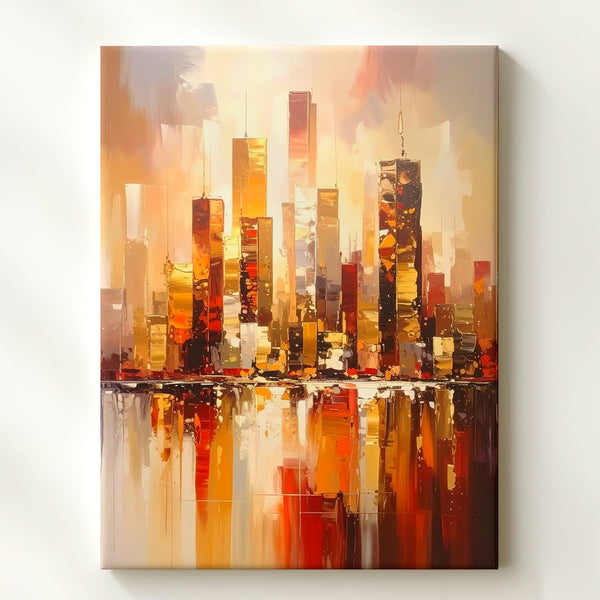 Ethereal Cityscape Canvas – Abstract Skyscrapers with Glowing Reflections - Gifitto