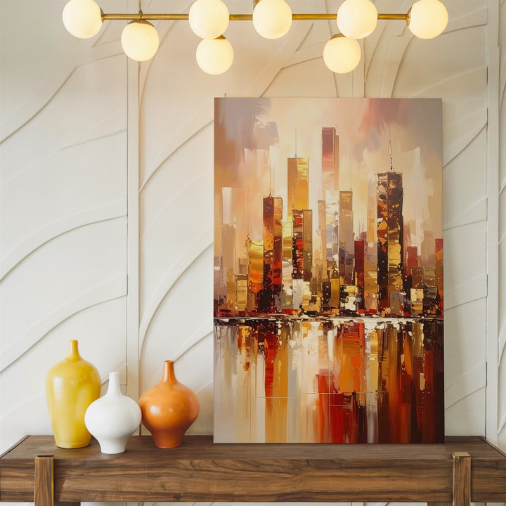 Ethereal Cityscape Canvas – Abstract Skyscrapers with Glowing Reflections - Gifitto
