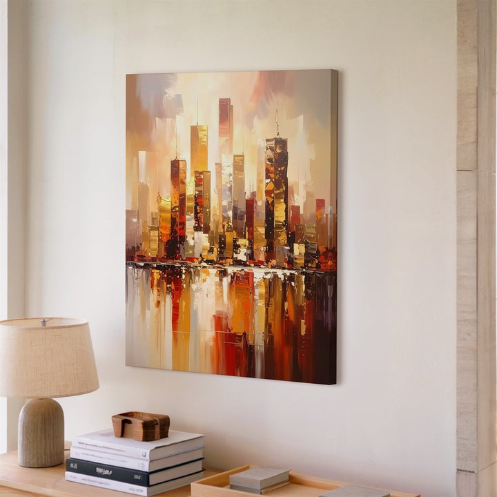 Ethereal Cityscape Canvas – Abstract Skyscrapers with Glowing Reflections - Gifitto