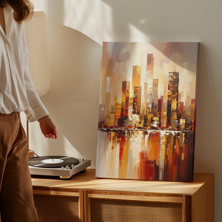 Ethereal Cityscape Canvas – Abstract Skyscrapers with Glowing Reflections - Gifitto