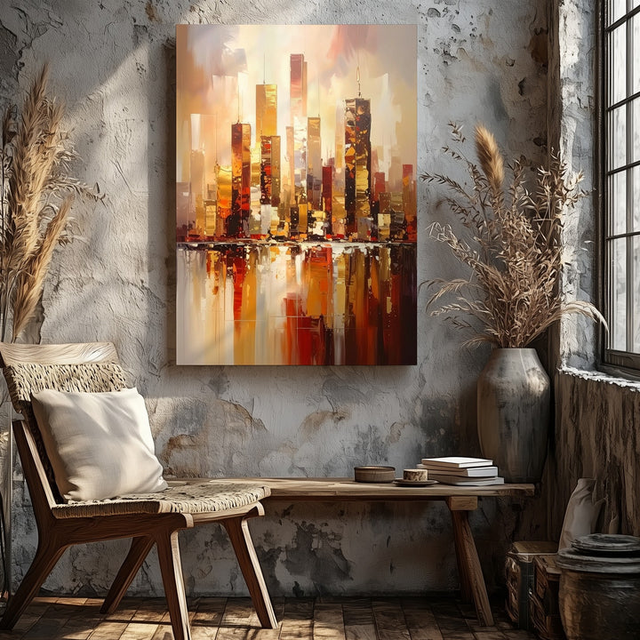 Ethereal Cityscape Canvas – Abstract Skyscrapers with Glowing Reflections - Gifitto