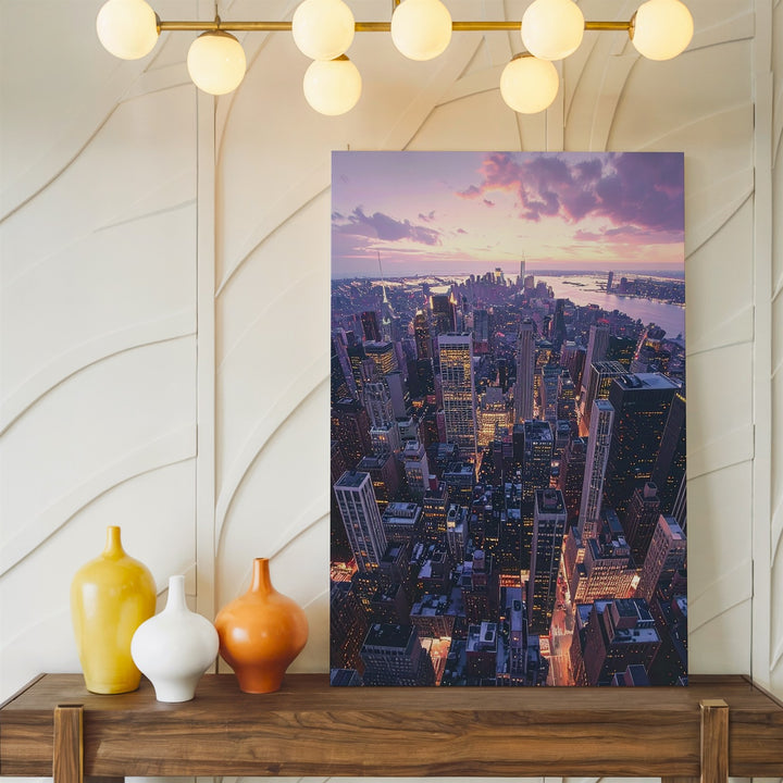 Manhattan Sunset Cityscape Canvas – Aerial View of Skyscrapers and Twilight Reflections - Gifitto