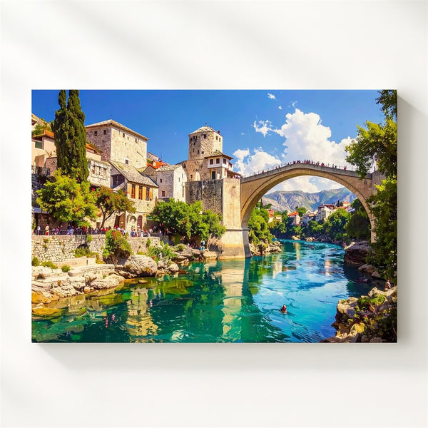 Stari Most Serenity Canvas – Historic European Bridge Over Turquoise River - Gifitto