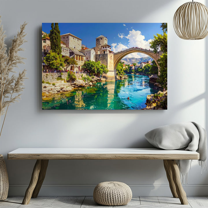 Stari Most Serenity Canvas – Historic European Bridge Over Turquoise River - Gifitto