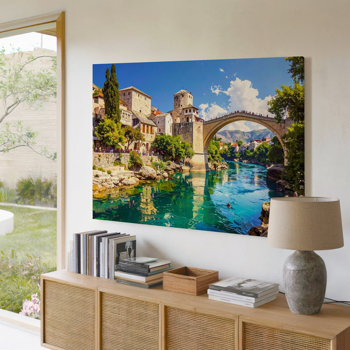 Stari Most Serenity Canvas – Historic European Bridge Over Turquoise River - Gifitto