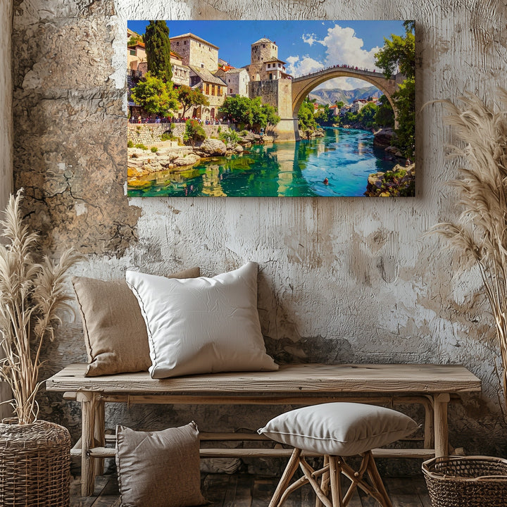 Stari Most Serenity Canvas – Historic European Bridge Over Turquoise River - Gifitto