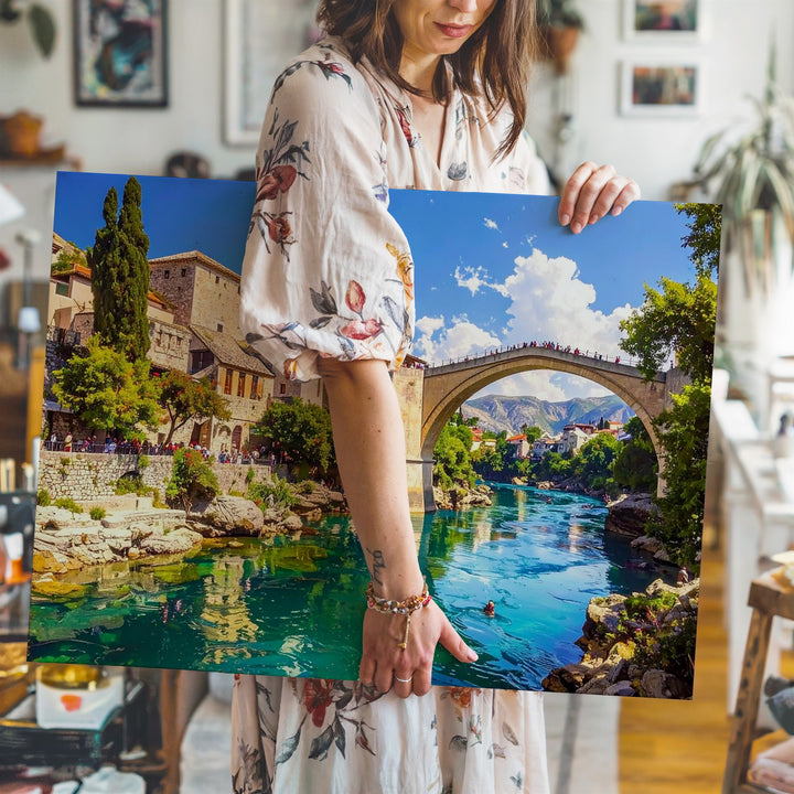 Stari Most Serenity Canvas – Historic European Bridge Over Turquoise River - Gifitto