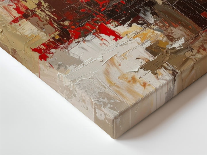 Abstract Urban Canvas – Textured Cityscape with Red and Brown Impasto - Gifitto