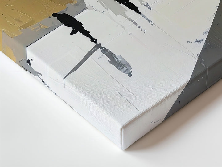 Minimalist Urban Life Canvas – Gold and White Divide with Walking Figures - Gifitto