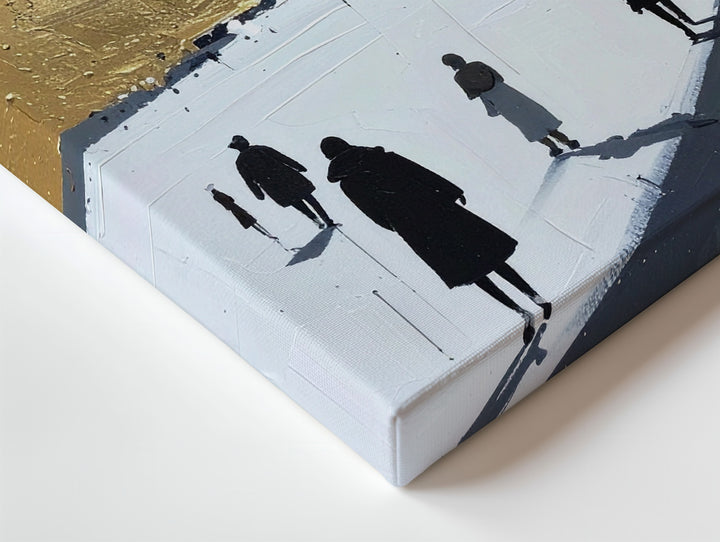 Minimalist Cityscape Canvas – Golden Skyscrapers and Black Figures - Gifitto