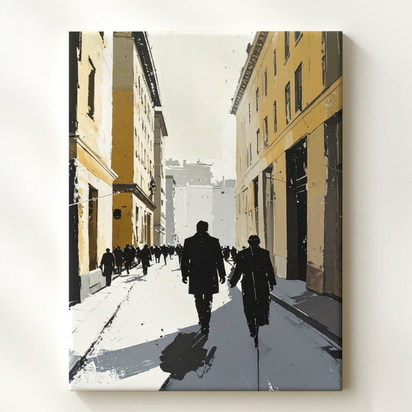 Stylized Urban Street Canvas – High-Contrast City Scene with Pedestrians - Gifitto