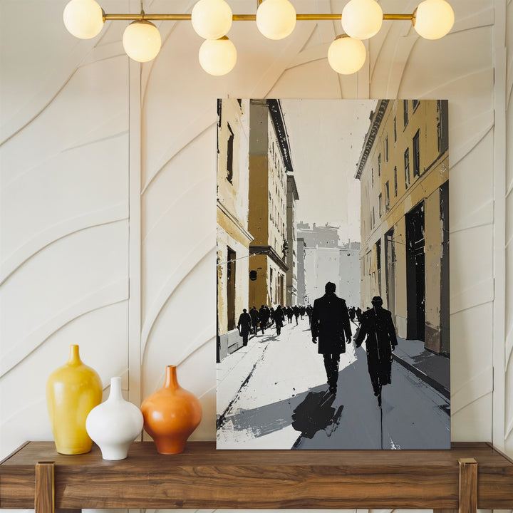 Stylized Urban Street Canvas – High-Contrast City Scene with Pedestrians - Gifitto