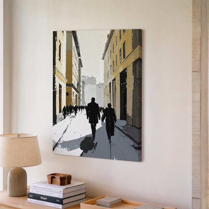 Stylized Urban Street Canvas – High-Contrast City Scene with Pedestrians - Gifitto