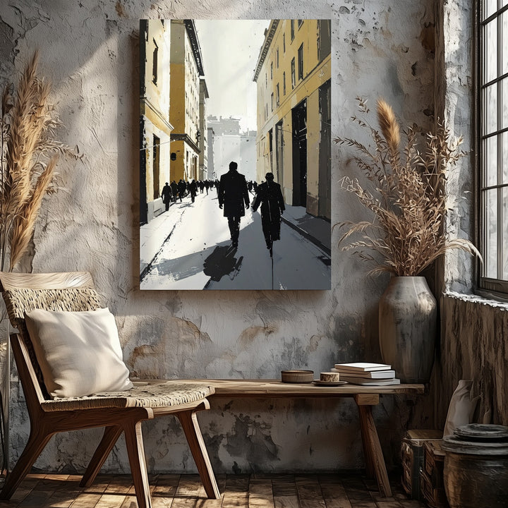 Stylized Urban Street Canvas – High-Contrast City Scene with Pedestrians - Gifitto