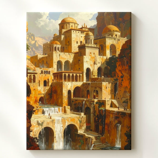Fantasy Architecture Canvas – Mystical Stone City with Archways & Towers - Gifitto