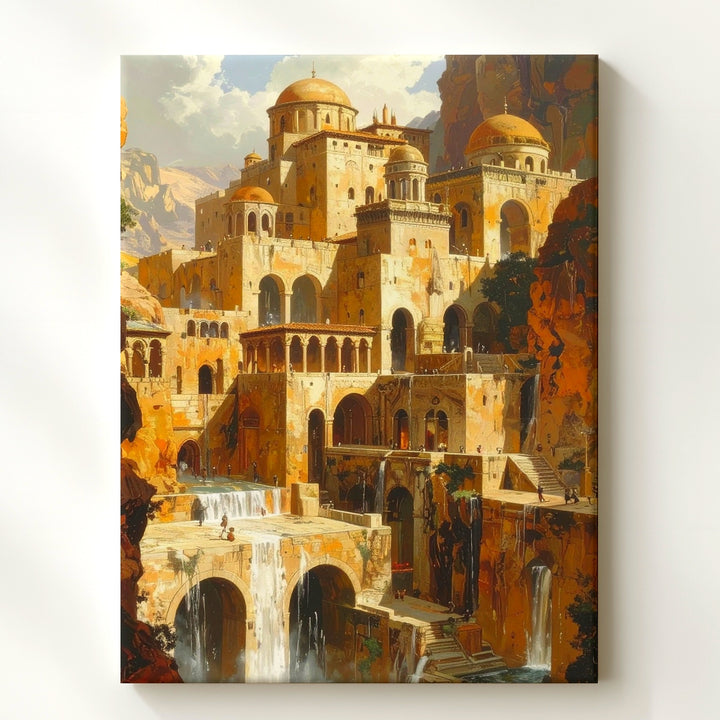 Fantasy Architecture Canvas – Mystical Stone City with Archways & Towers - Gifitto