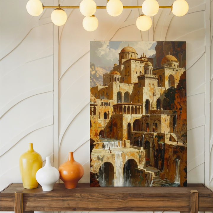 Fantasy Architecture Canvas – Mystical Stone City with Archways & Towers - Gifitto