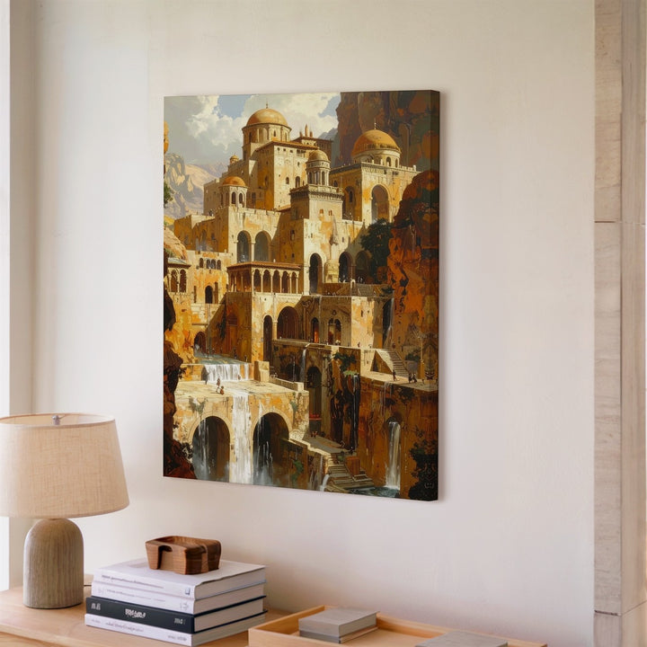 Fantasy Architecture Canvas – Mystical Stone City with Archways & Towers - Gifitto