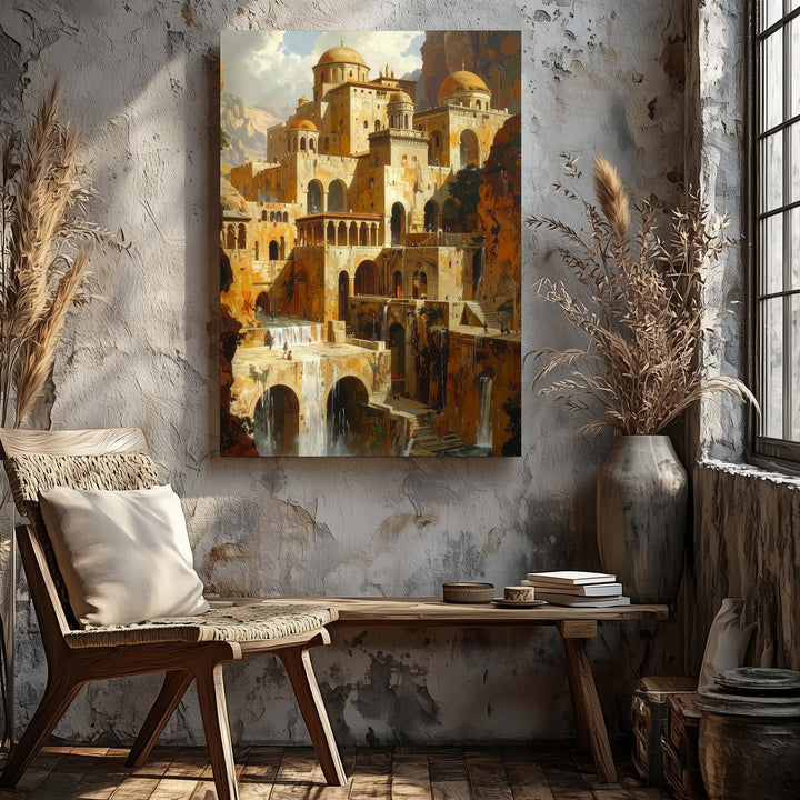 Fantasy Architecture Canvas – Mystical Stone City with Archways & Towers - Gifitto