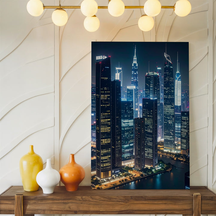 Futuristic Cityscape Canvas – Illuminated Skyscrapers at Night - Gifitto