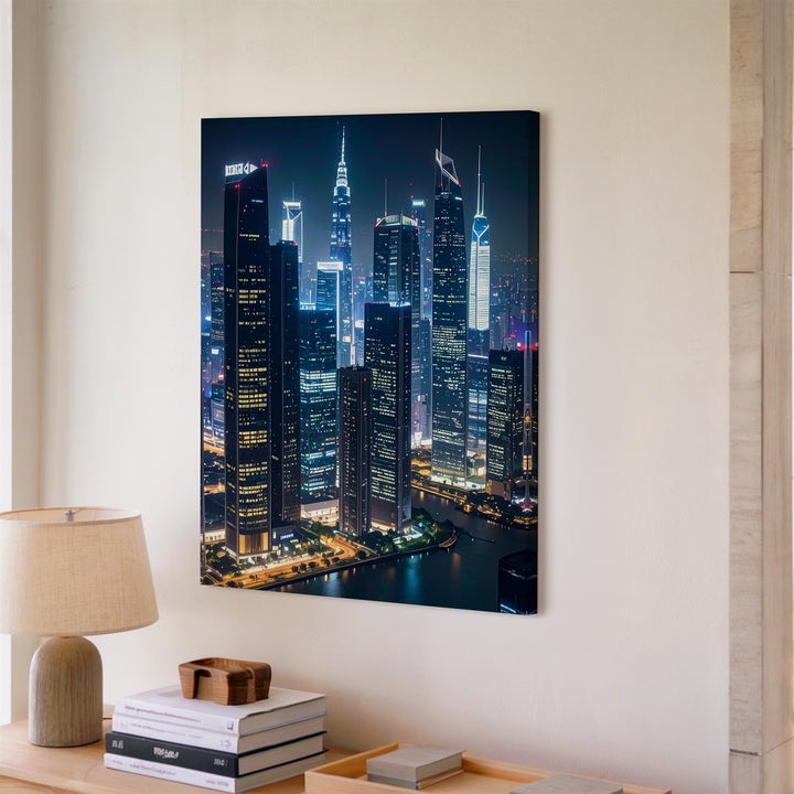 Futuristic Cityscape Canvas – Illuminated Skyscrapers at Night - Gifitto