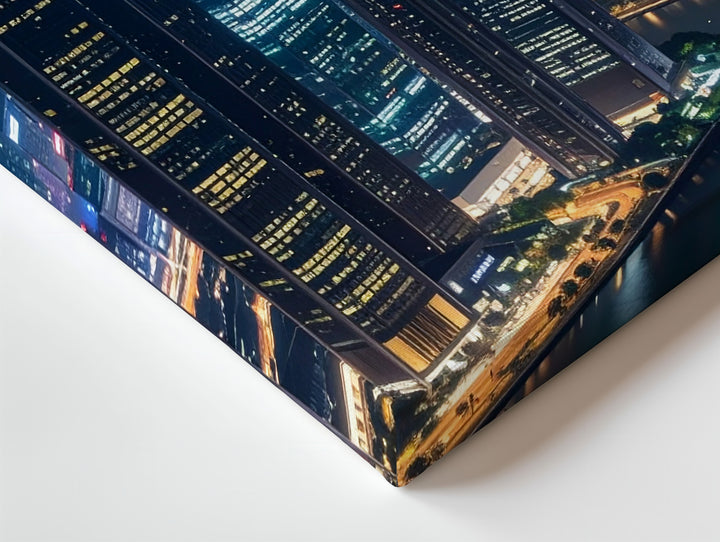 Futuristic Cityscape Canvas – Illuminated Skyscrapers at Night - Gifitto