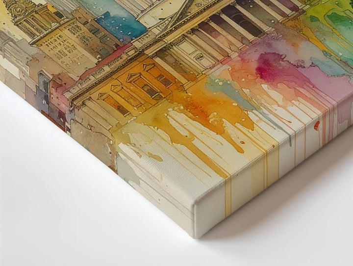 Watercolor Cityscape Canvas – Classical Dome & Modern Skyscrapers in Luminous Splash - Gifitto