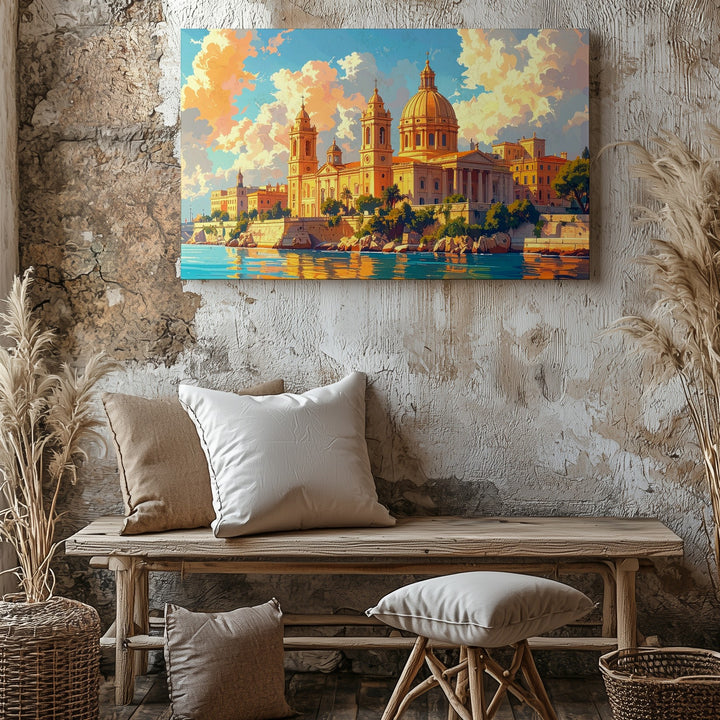 Golden Light Cityscape Canvas – Classical Waterfront with Domes & Towers - Gifitto