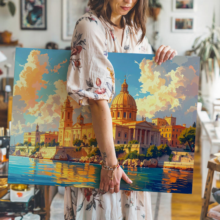 Golden Light Cityscape Canvas – Classical Waterfront with Domes & Towers - Gifitto