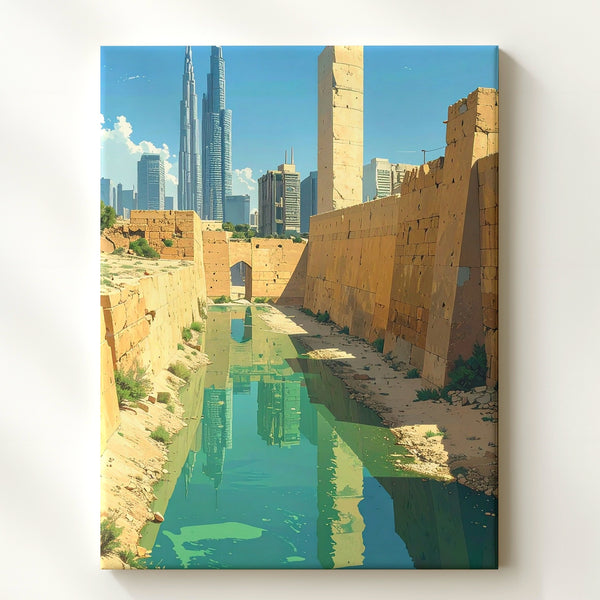 Antiquity Meets Modernity Canvas – Stone Aqueduct & Futuristic City Skyline - Gifitto