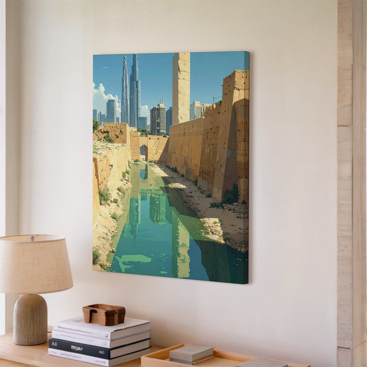 Antiquity Meets Modernity Canvas – Stone Aqueduct & Futuristic City Skyline - Gifitto